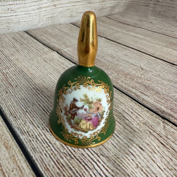 Vintage 60s Limoges "Love Story" Bell, Rare image, Green,  France, Porcelain - Picture 1 of 6